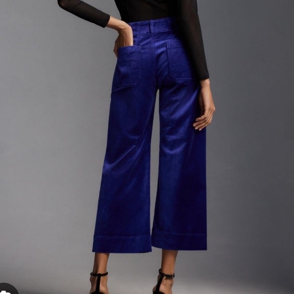 Anthropologie Maeve The Colette blue velvet cropped wide leg pants retro boho - Picture 2 of 9